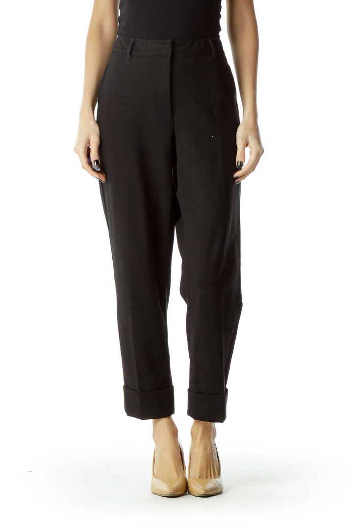 Black Cropped Cuffed Slacks