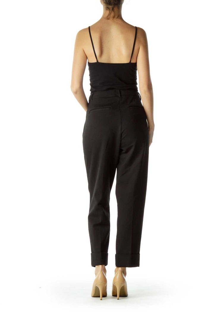 Black Cropped Cuffed Slacks