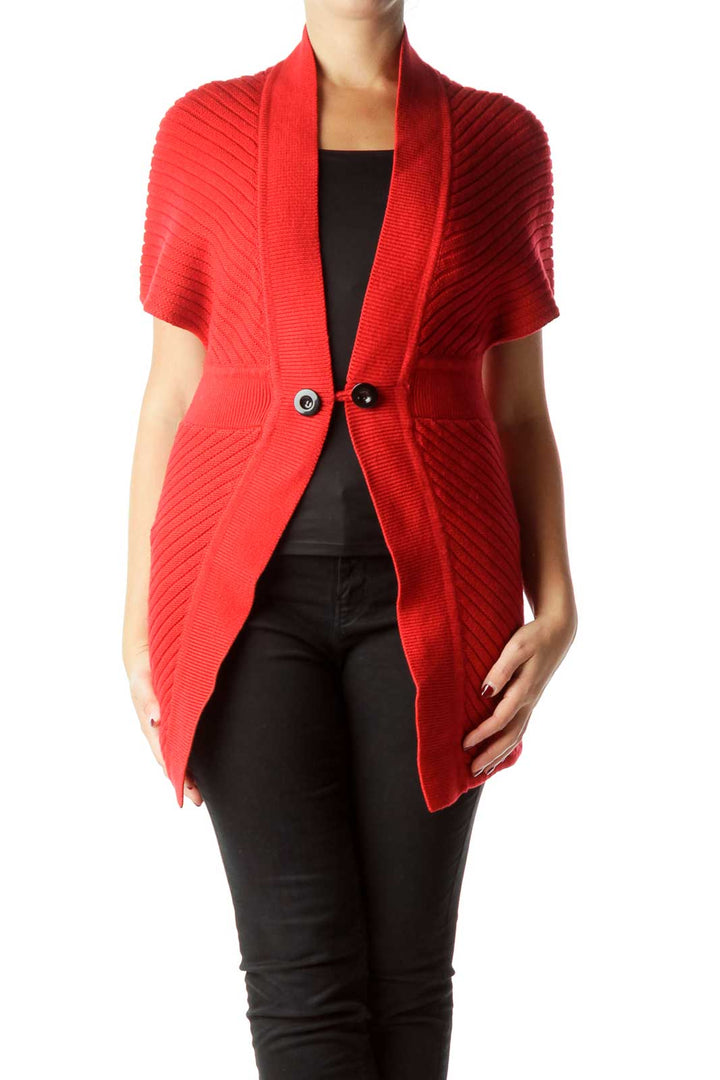 Red Cable Knit Long Cardigan