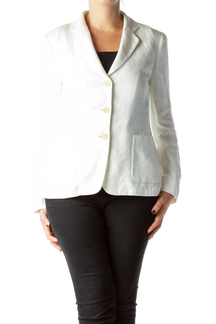 White Linen Pocketed Blazer