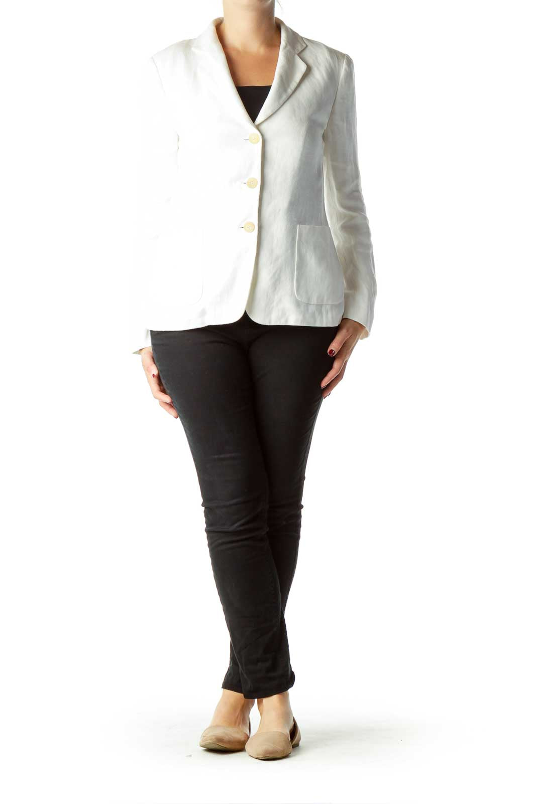 White Linen Pocketed Blazer