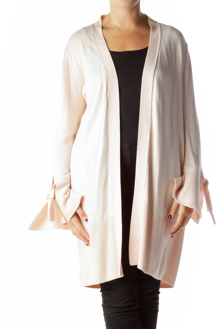 Pink Open Front Long Cardigan