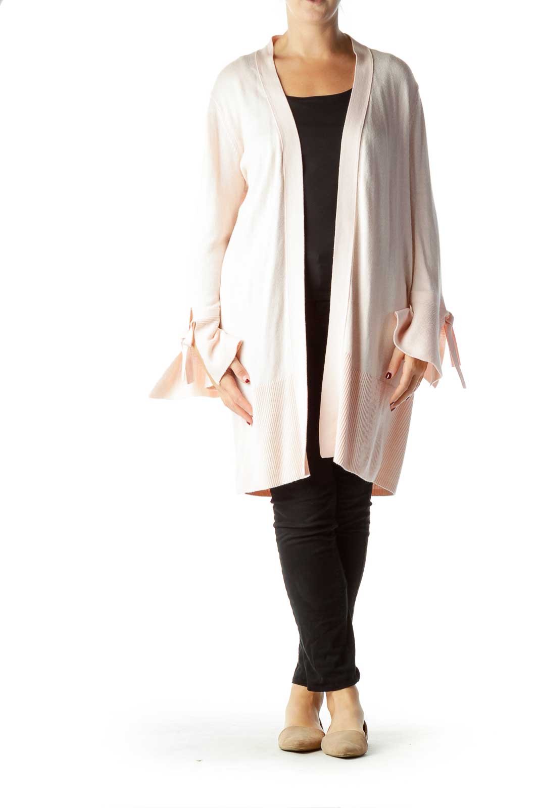 Pink Open Front Long Cardigan