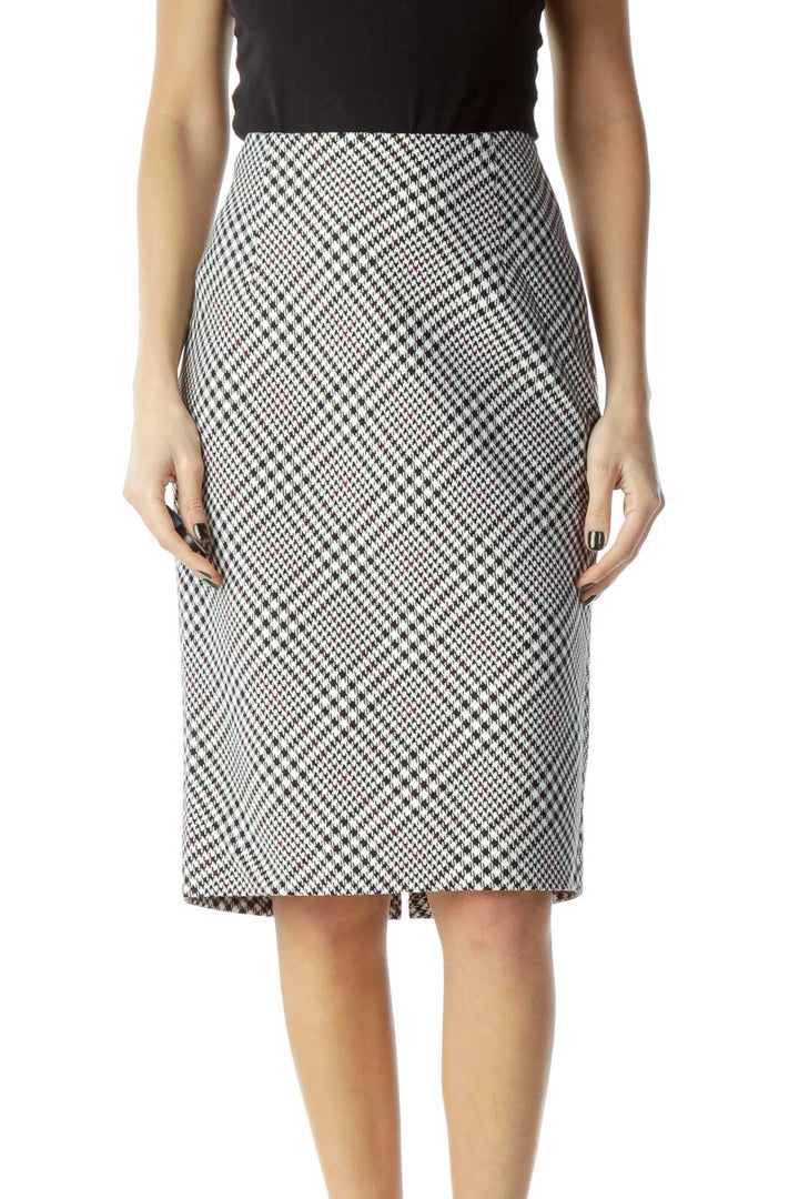 Black White Houndstooth Pencil Skirt