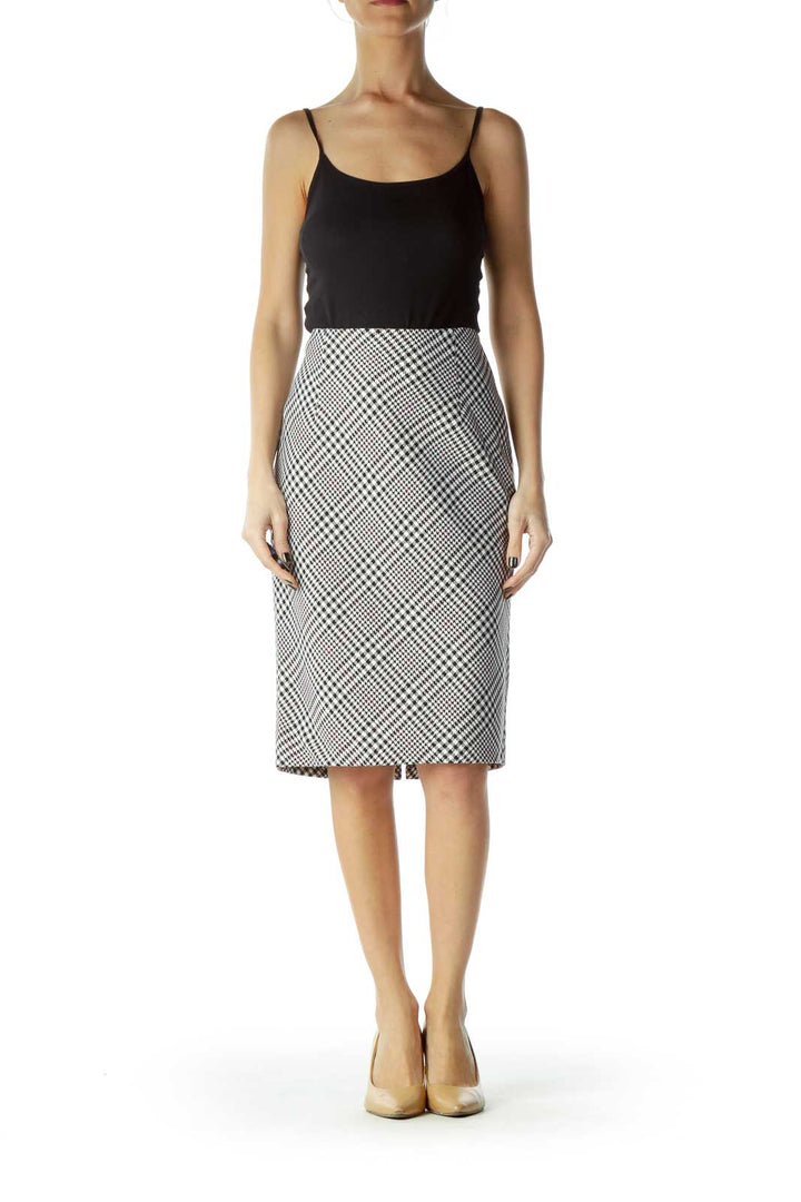 Black White Houndstooth Pencil Skirt