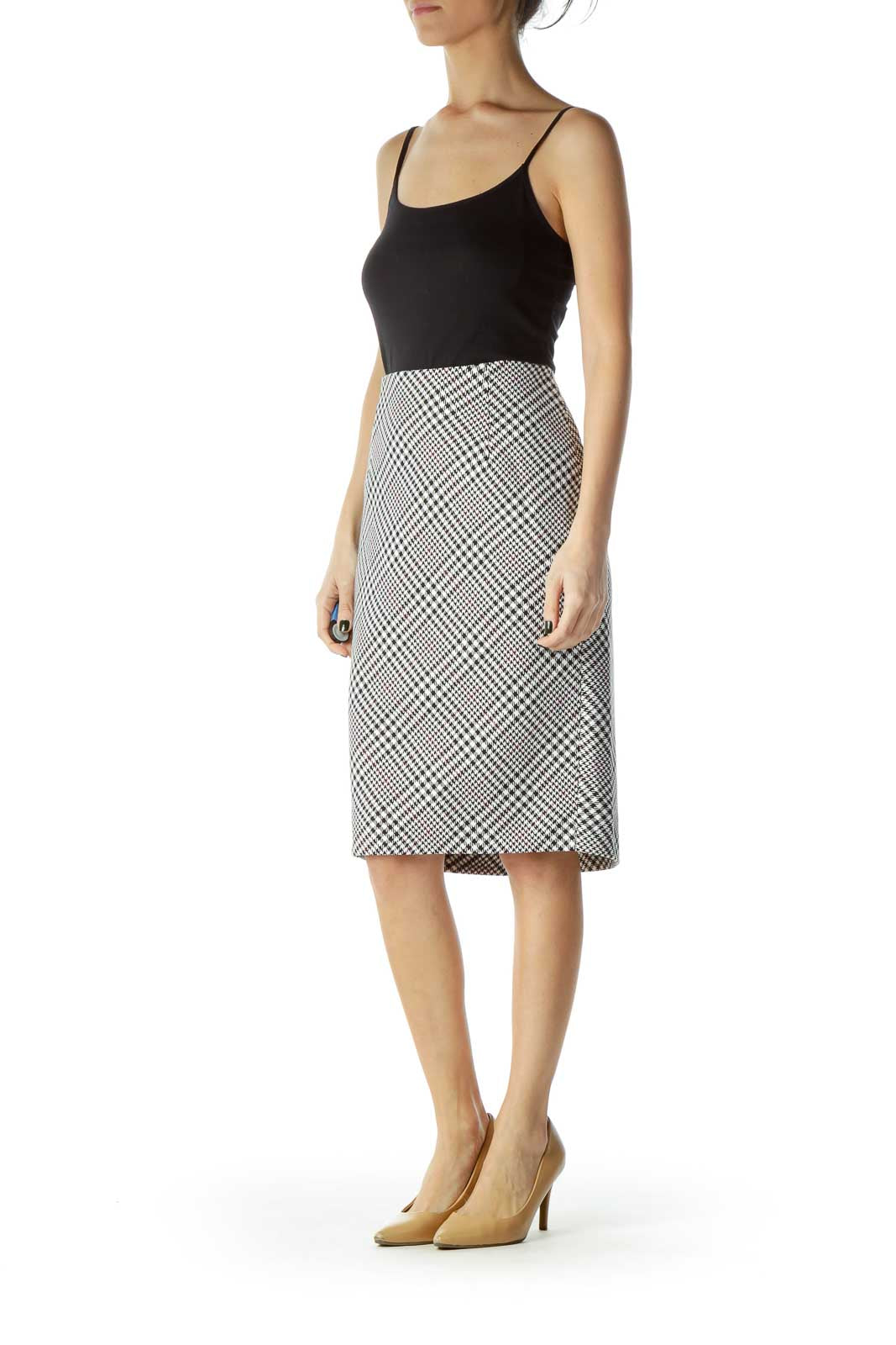 Black White Houndstooth Pencil Skirt