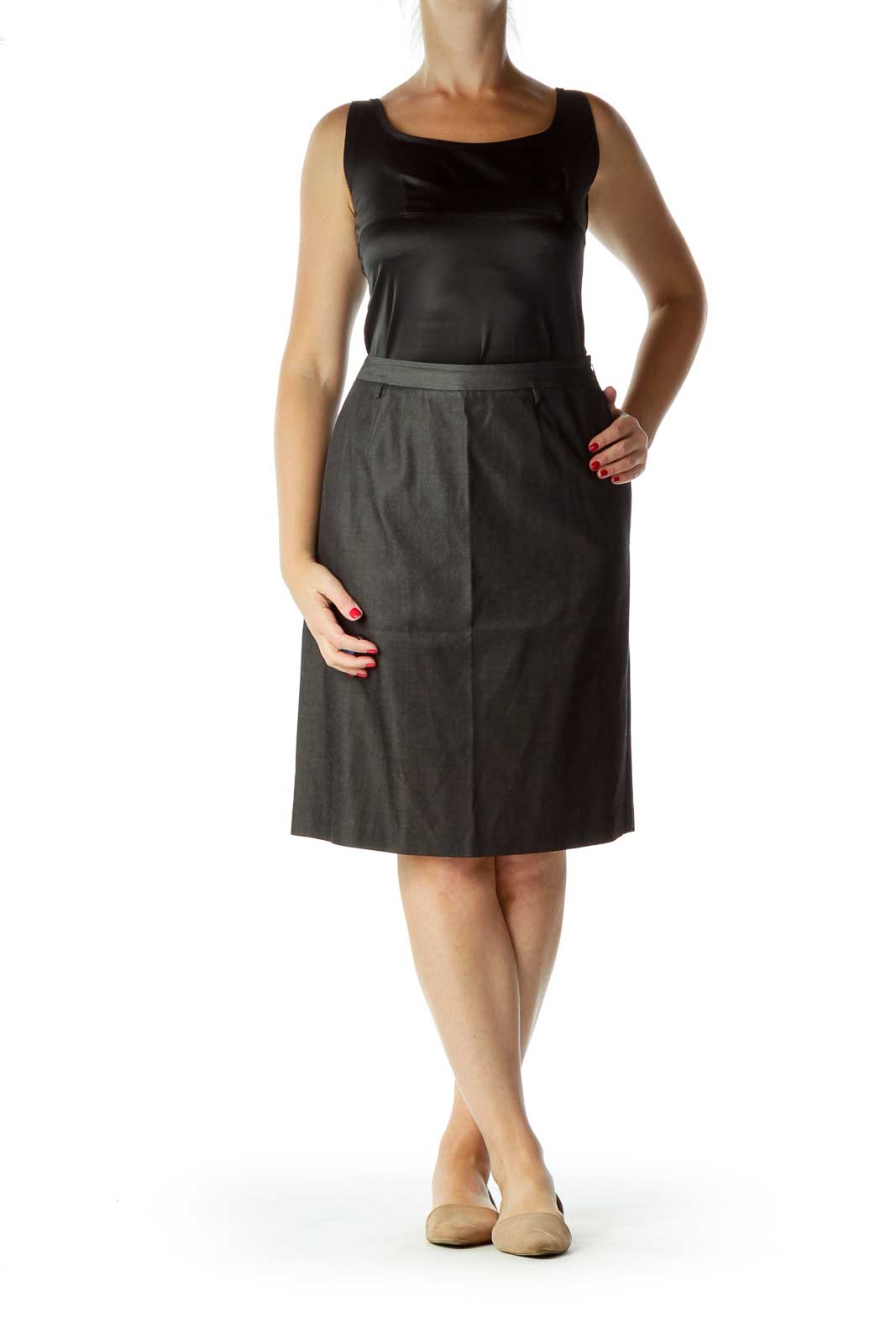 Black Denim & Silk Pencil Skirt