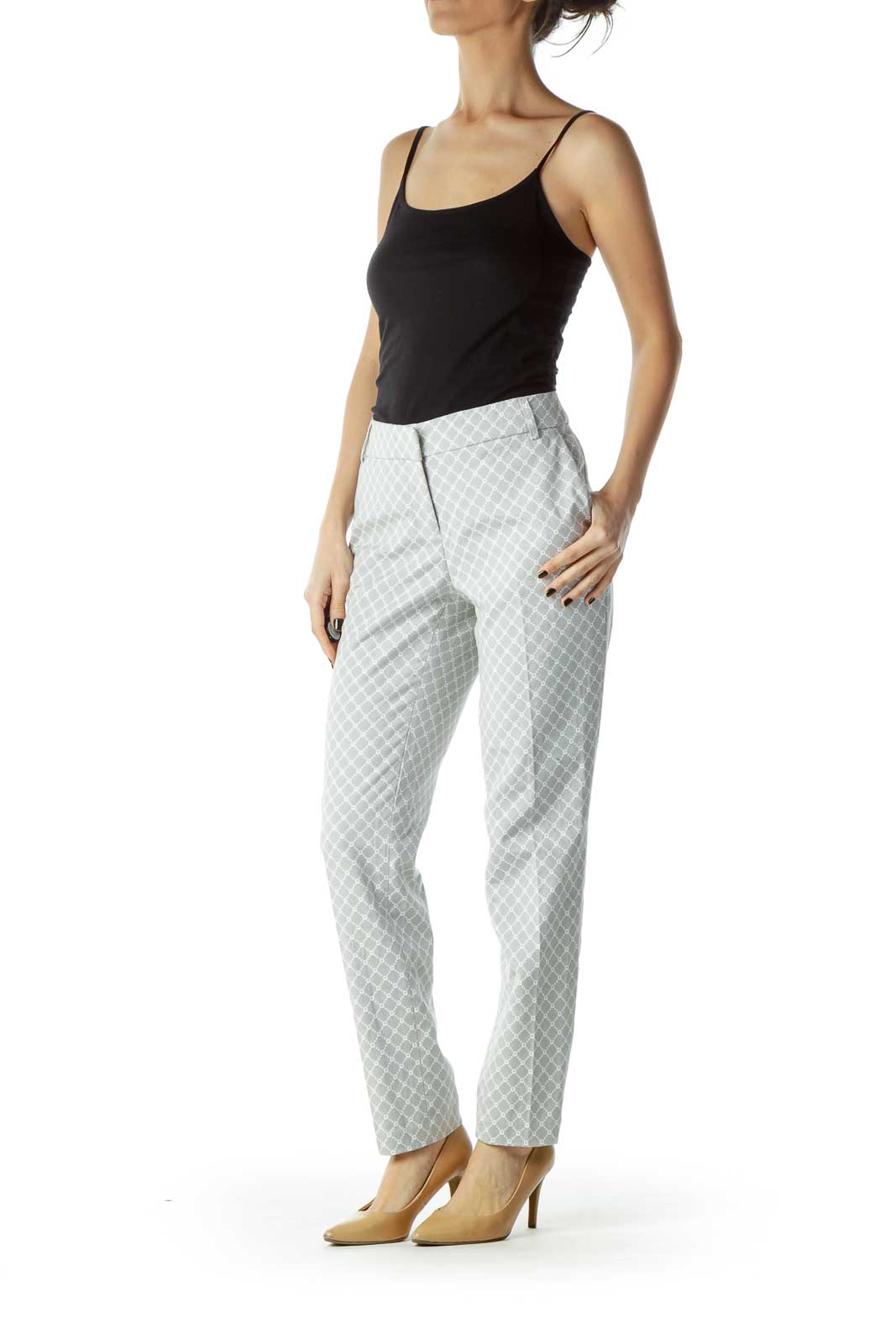 Gray White Printed Slacks