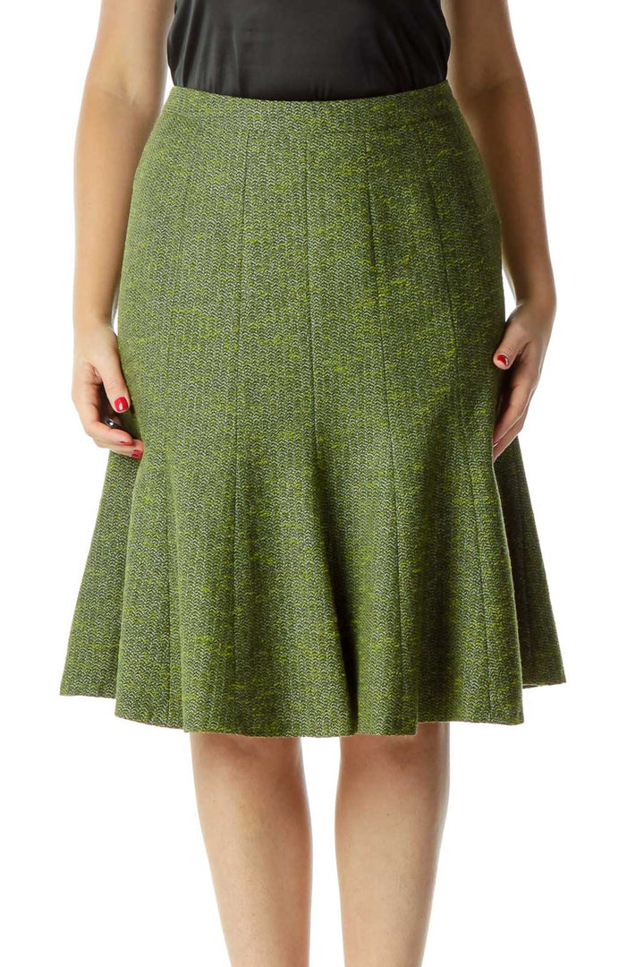 Green Tweed Pleated Skirt