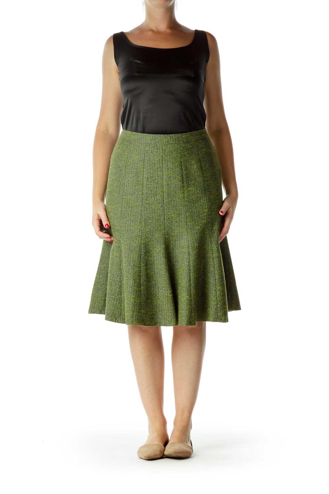 Green Tweed Pleated Skirt