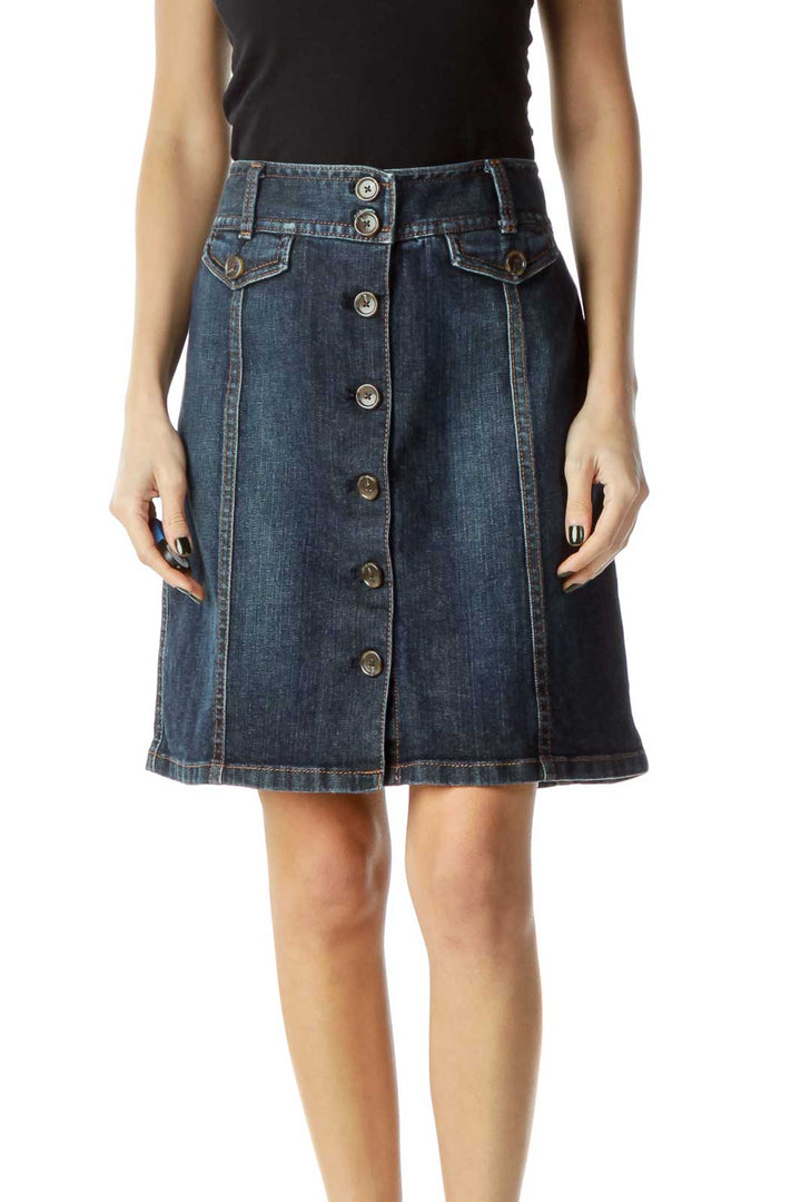 Blue Denim Buttoned Skirt