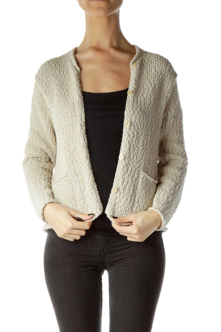 Beige Chunky Knit Cardigan