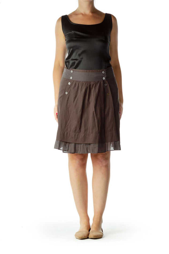 Brown Buttoned Pleated Skirt