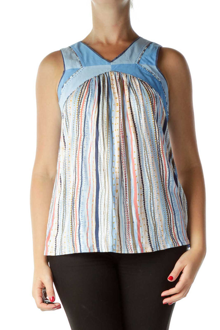 Blue Printed Sleeveless Top