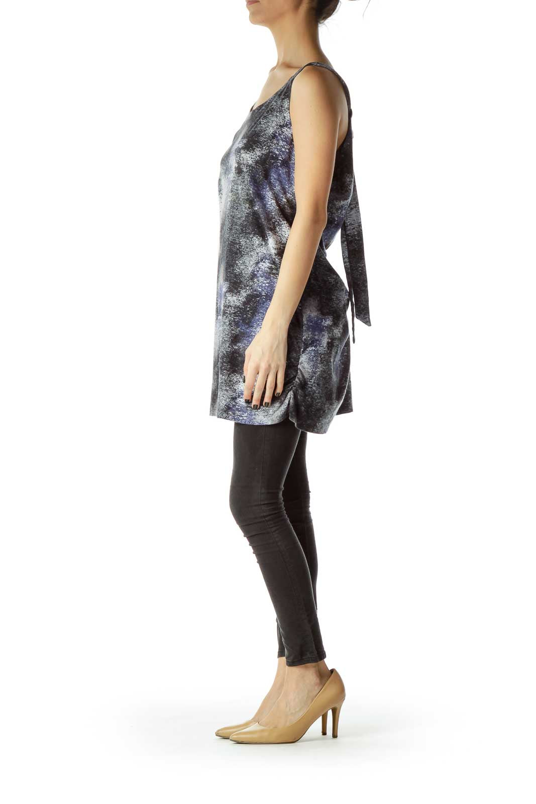 Gray Blue Printed Shift Jersey Dress