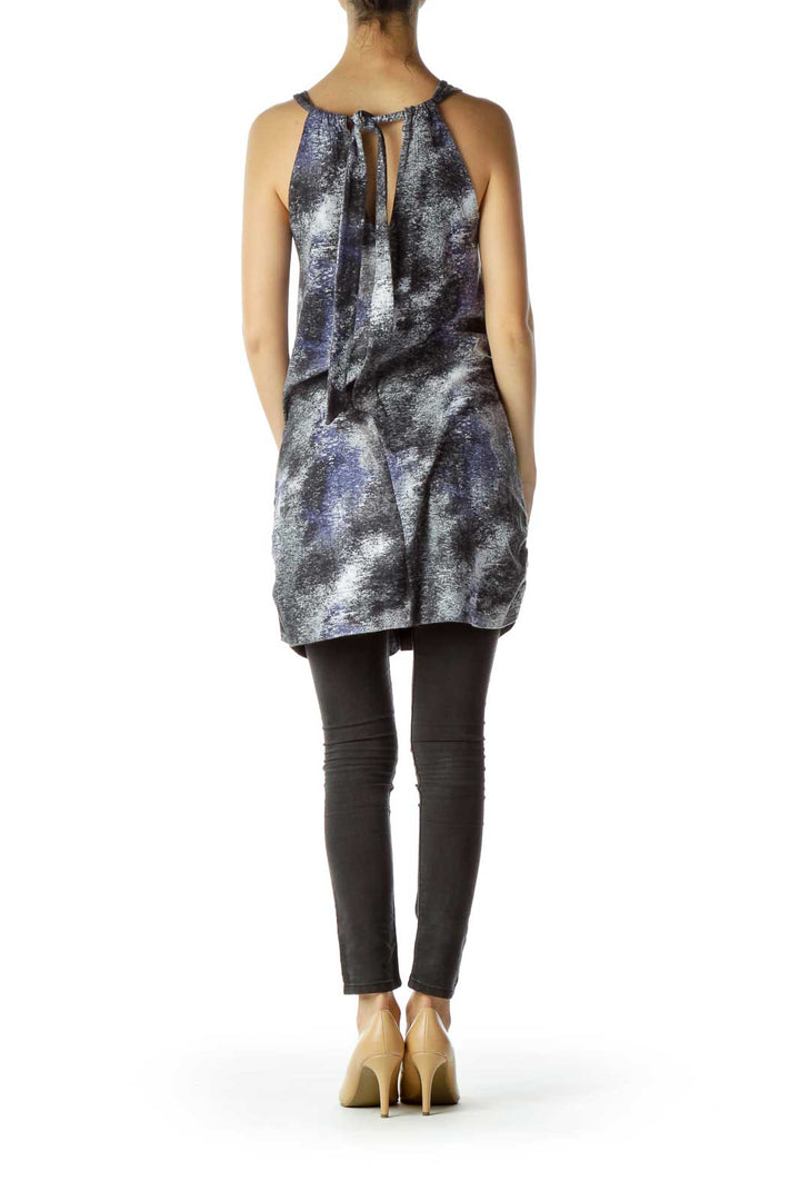 Gray Blue Printed Shift Jersey Dress