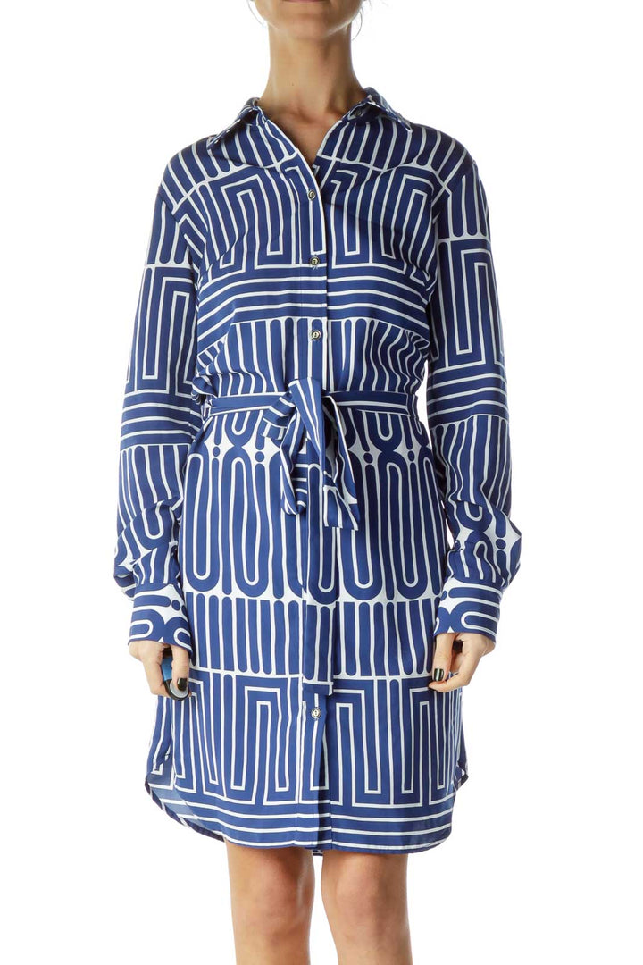 Blue White Printed Shirt Dress