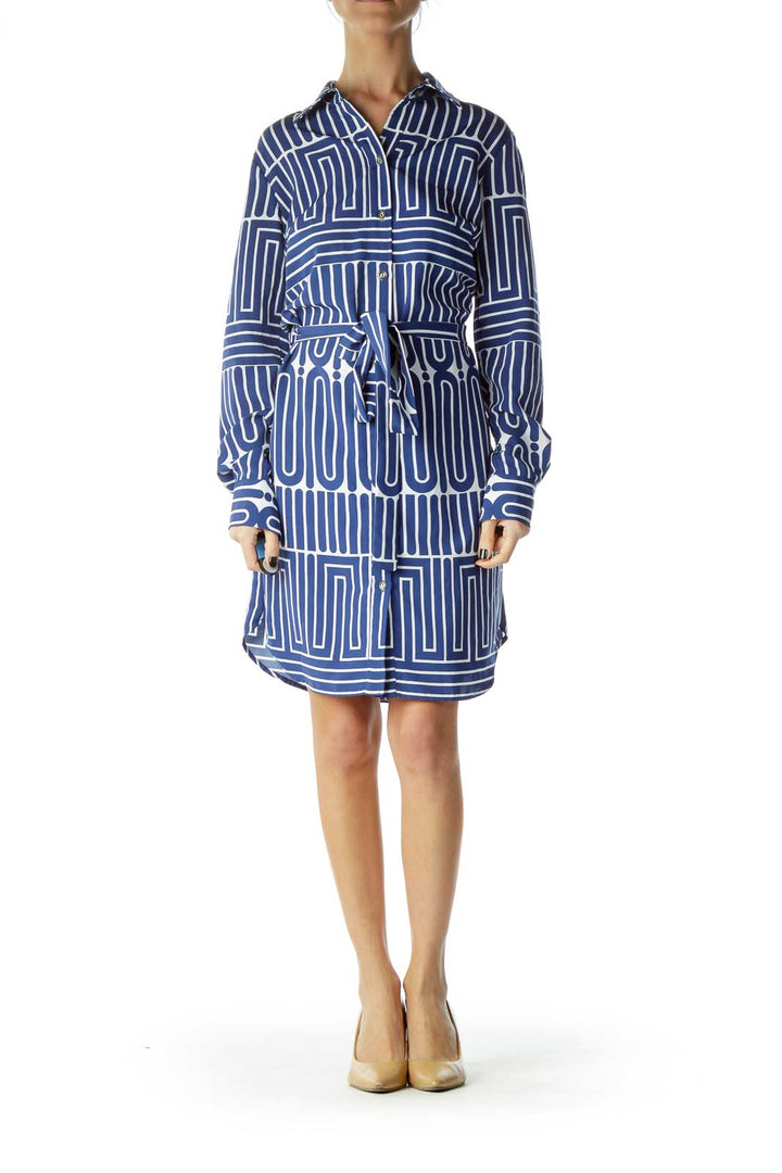 Blue White Printed Shirt Dress