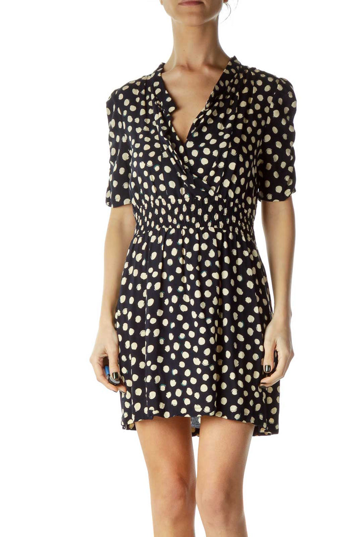 Navy Polka-Dot A-Line Dress