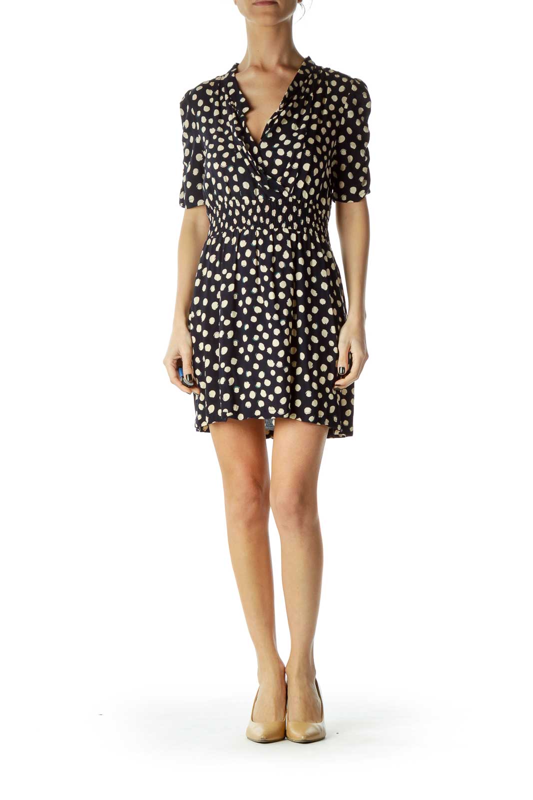 Navy Polka-Dot A-Line Dress