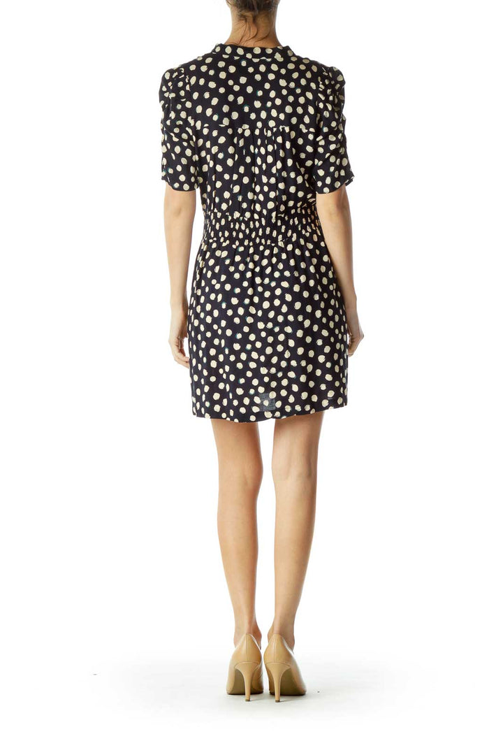 Navy Polka-Dot A-Line Dress