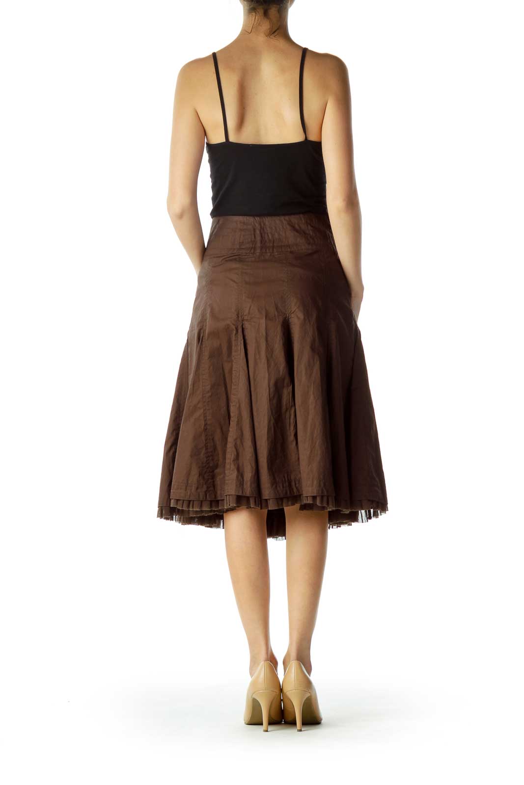 Brown Pleated A-Line Skirt