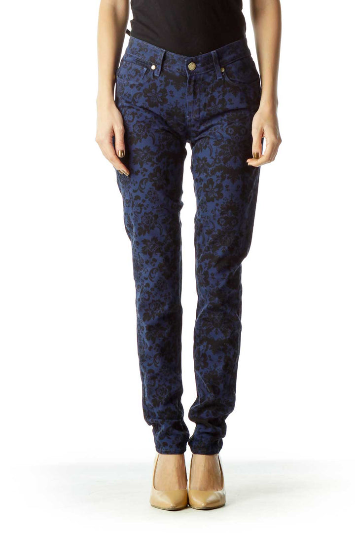 Navy Black Floral Skinny Jeans