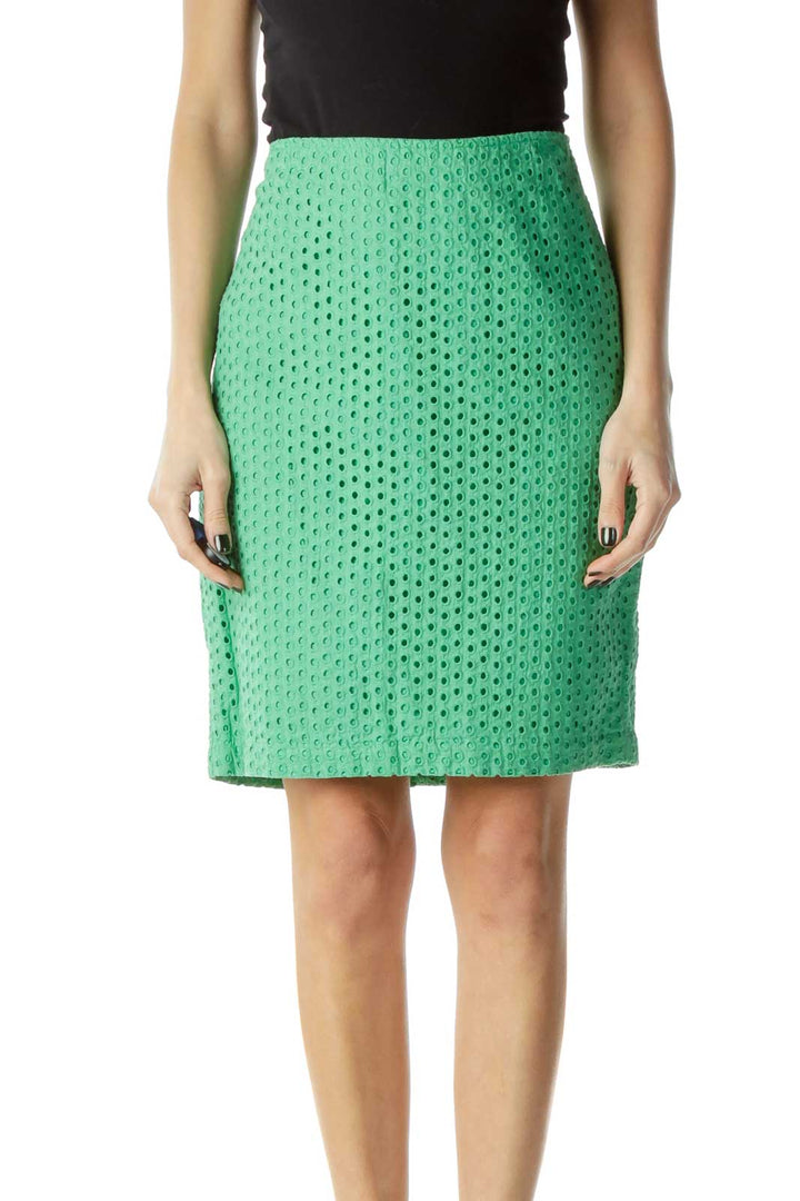 Green Eyelet Pencil Skirt