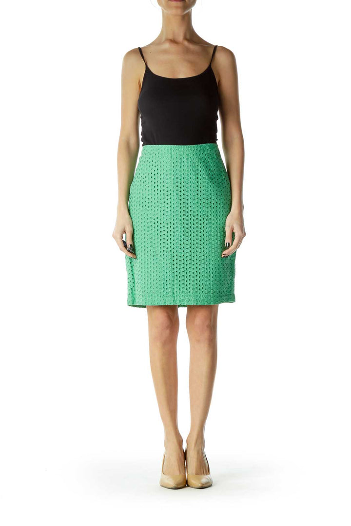 Green Eyelet Pencil Skirt