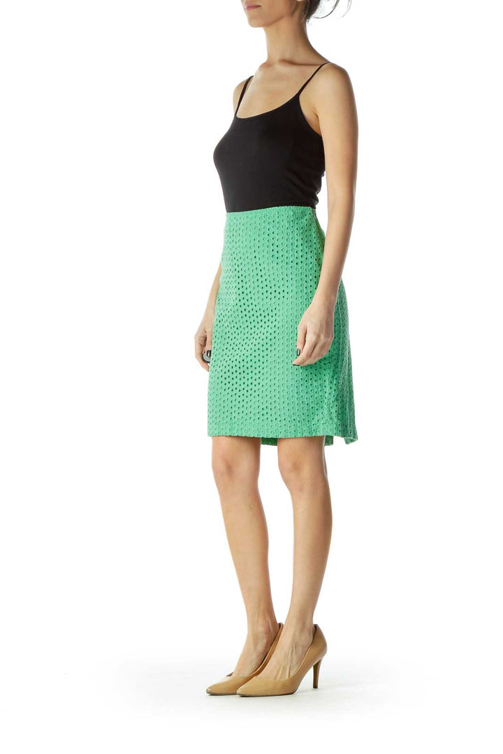 Green Eyelet Pencil Skirt