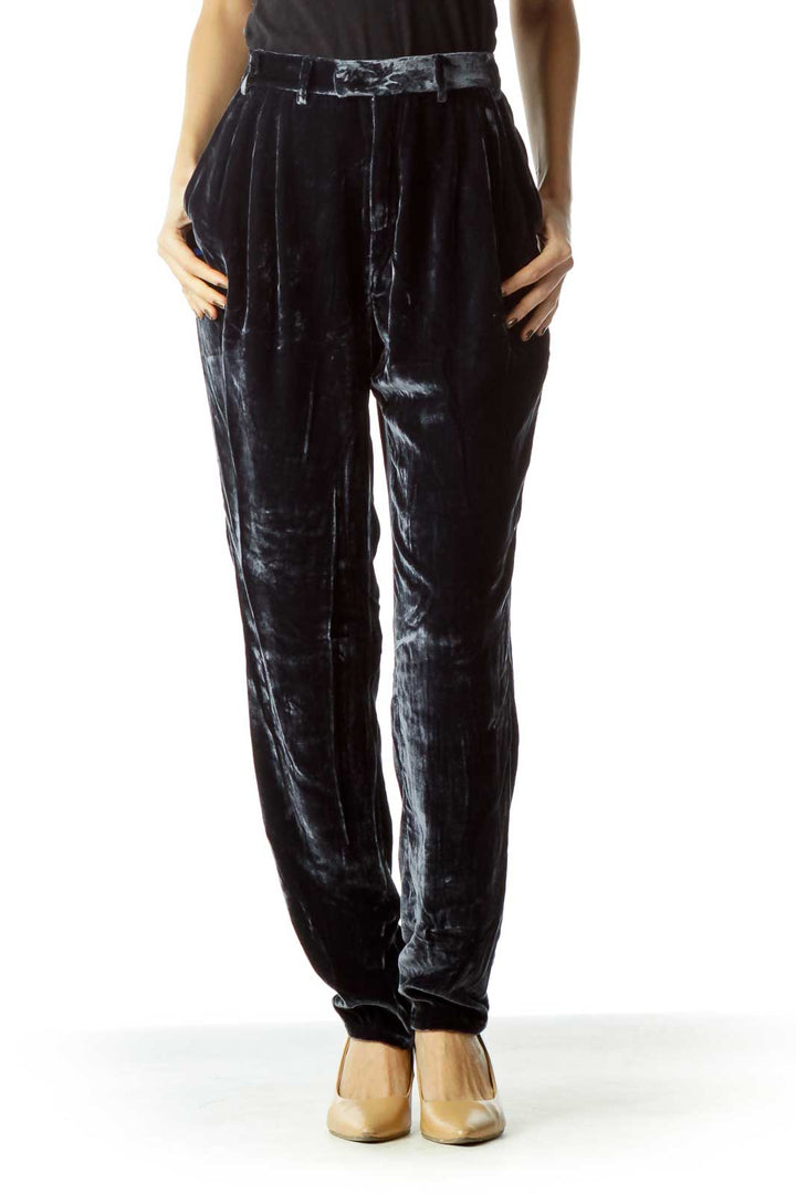 Dark Blue Velvet Pocketed Pants