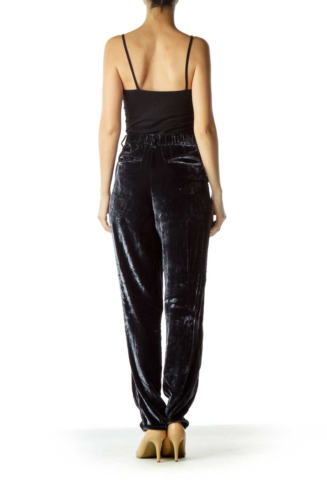 Dark Blue Velvet Pocketed Pants