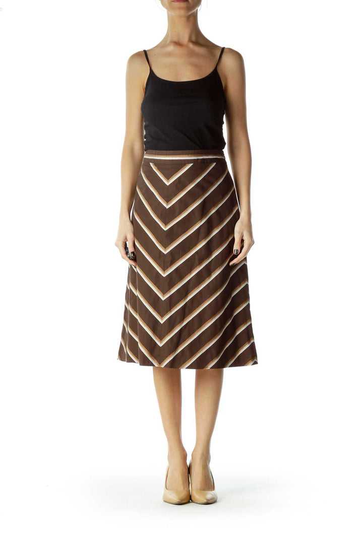 Brown Chevron A-Line Skirt