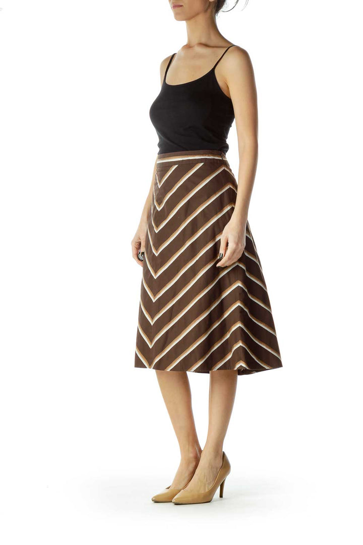 Brown Chevron A-Line Skirt