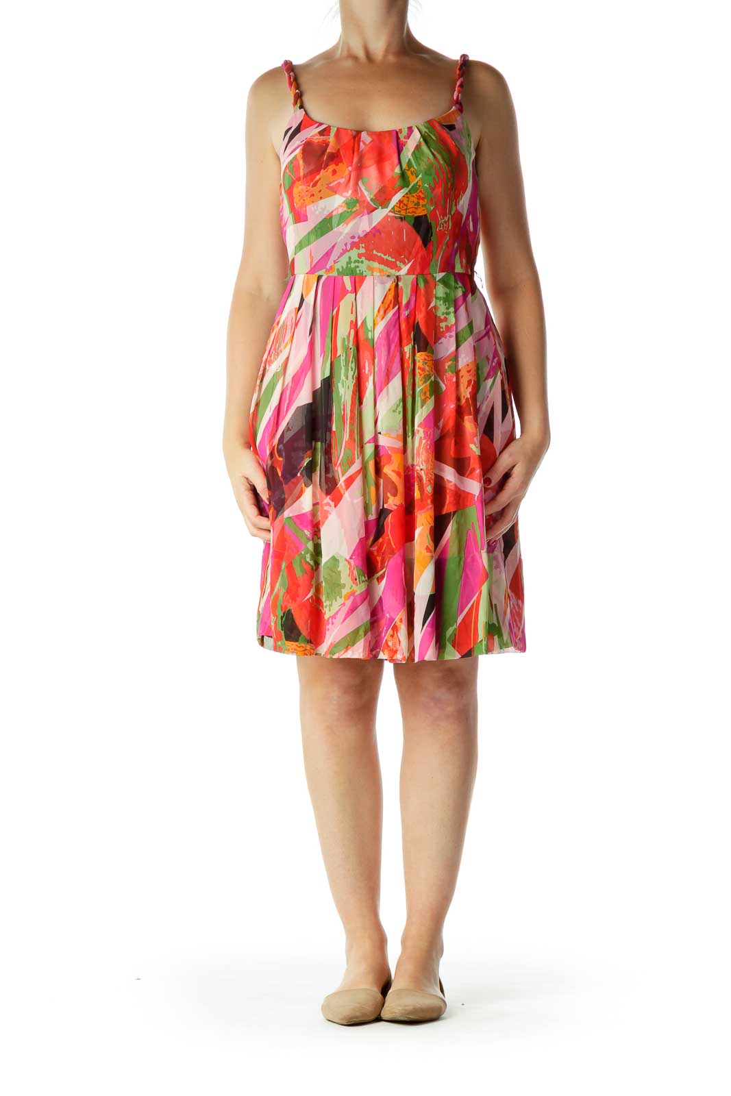 Orange Print Silk A-Line Dress