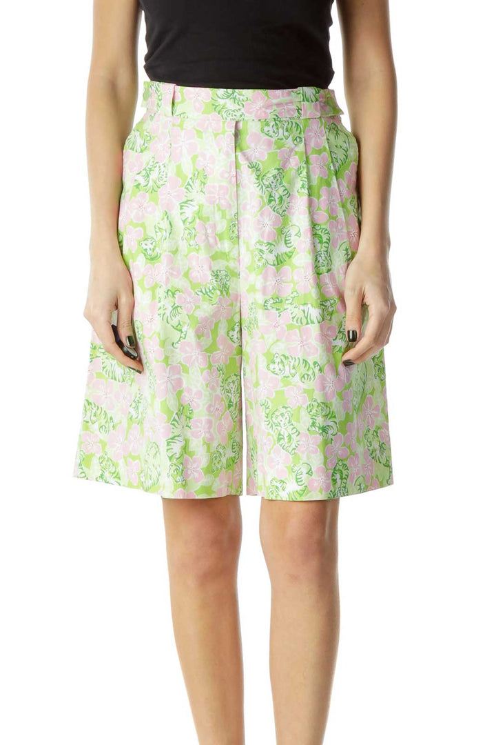 Pink Green Flower Prink Shorts