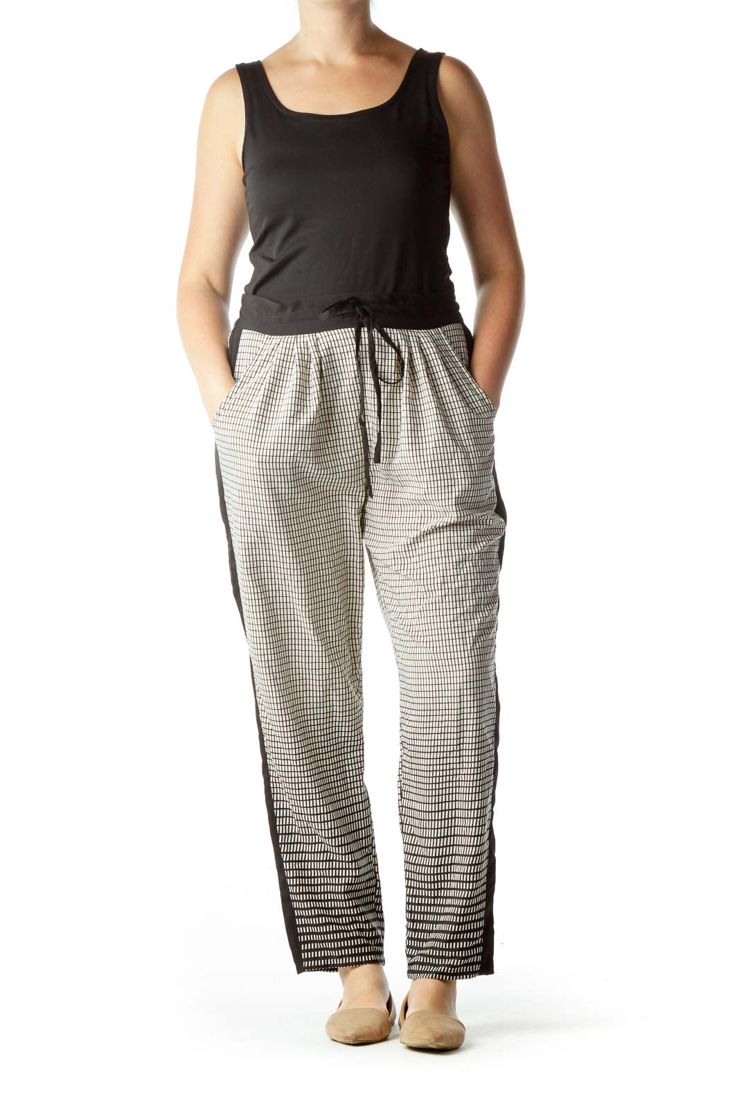 Black Cream Geometric Print Pants