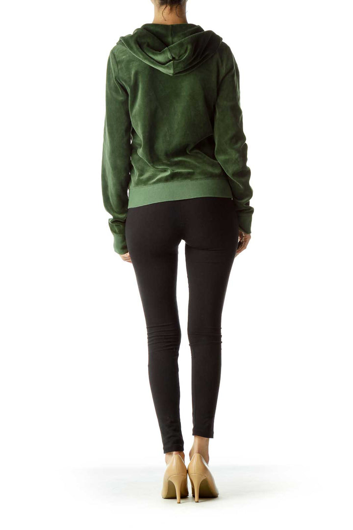 Green Hooded Velvet Full Zip Sweatshirt