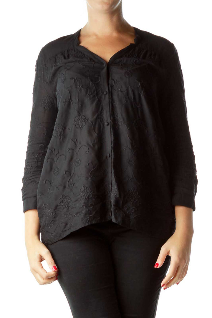 Black Embroidered  Buttoned Shirt