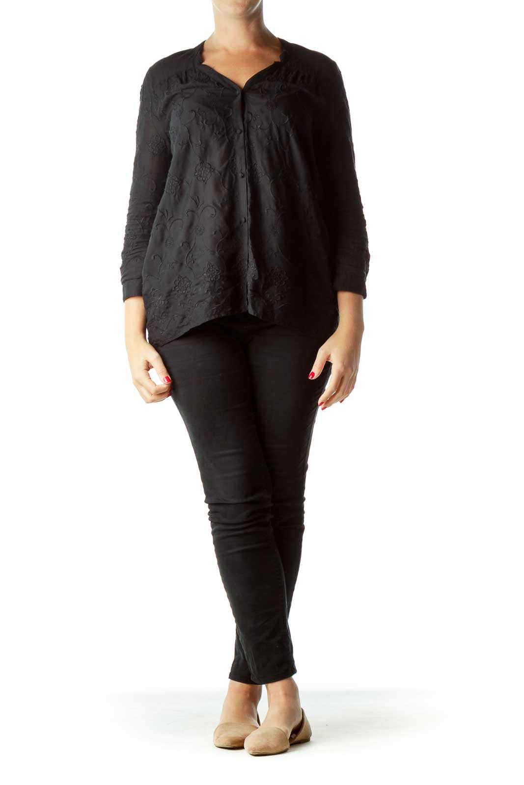 Black Embroidered  Buttoned Shirt