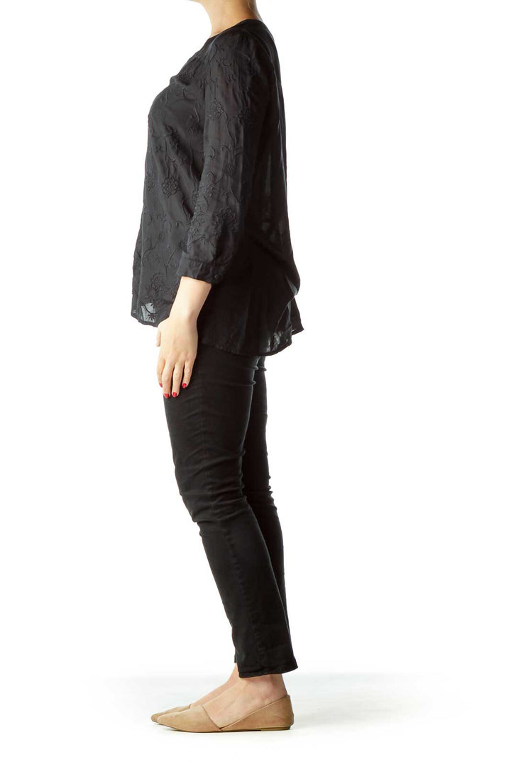 Black Embroidered  Buttoned Shirt