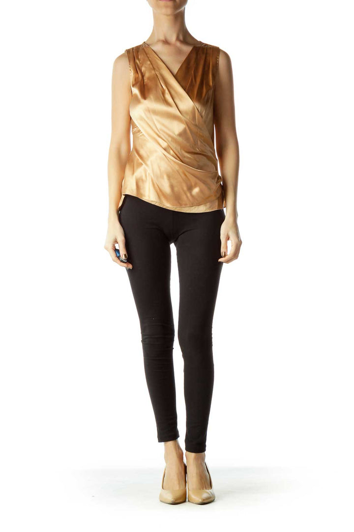 Gold Sleeveless Wrap Blouse