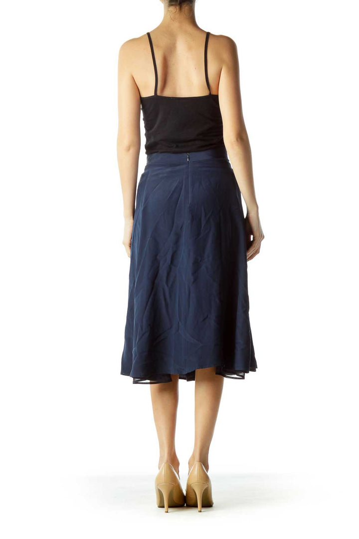 Navy Silk Flared Skirt