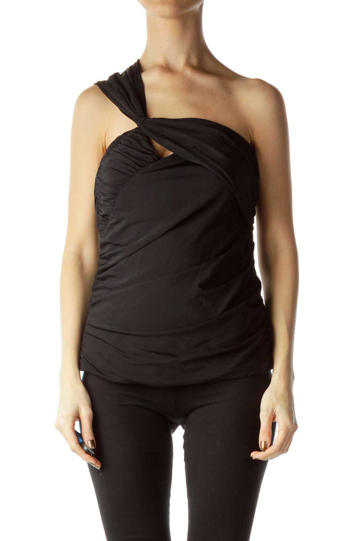 Black One Shoulder Ruched Top