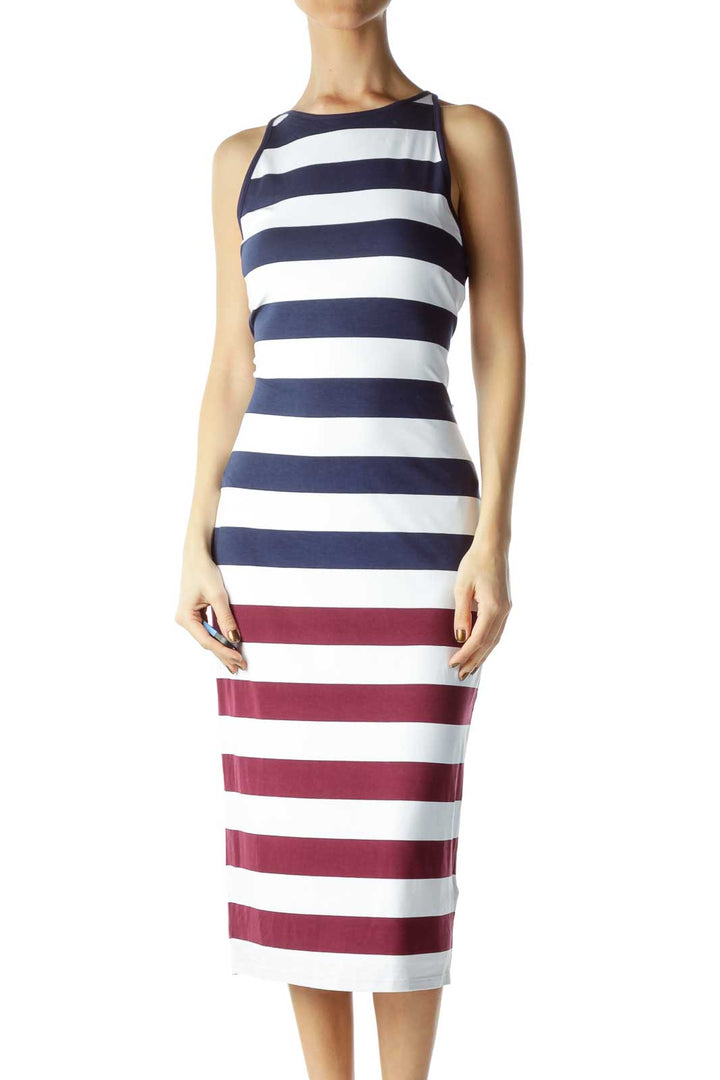 Burgundy Blue Striped Maxi Dress