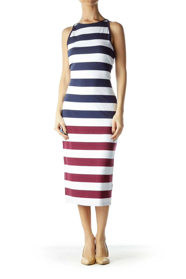 Burgundy Blue Striped Maxi Dress