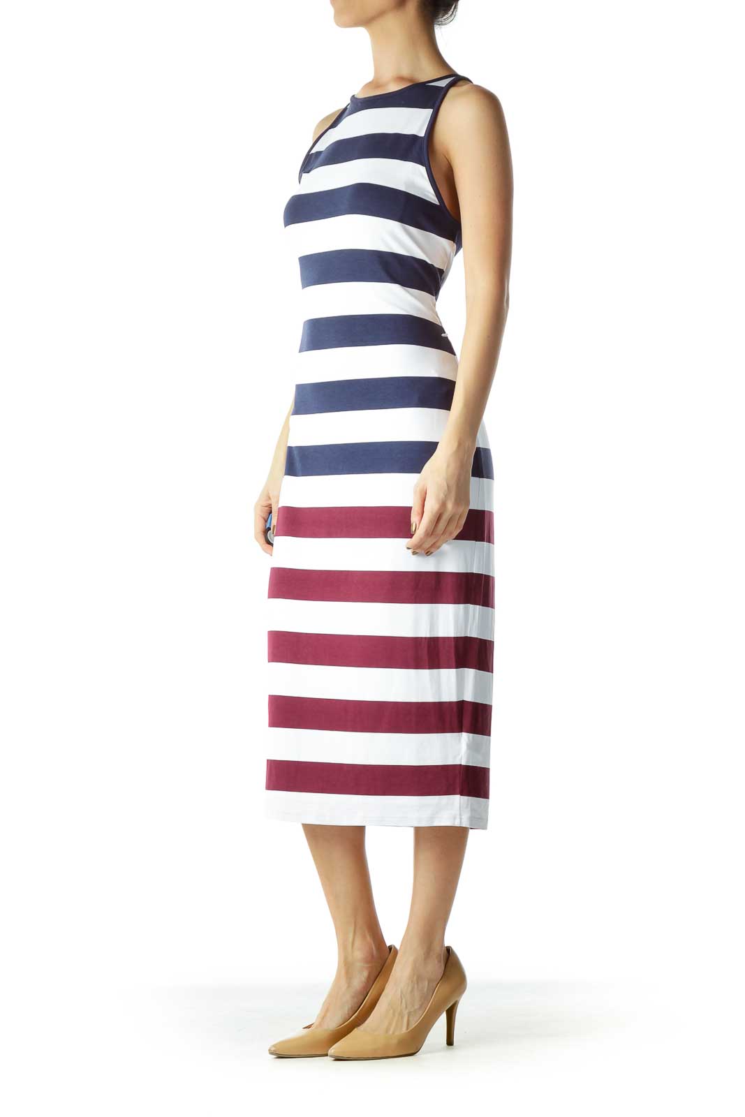 Burgundy Blue Striped Maxi Dress