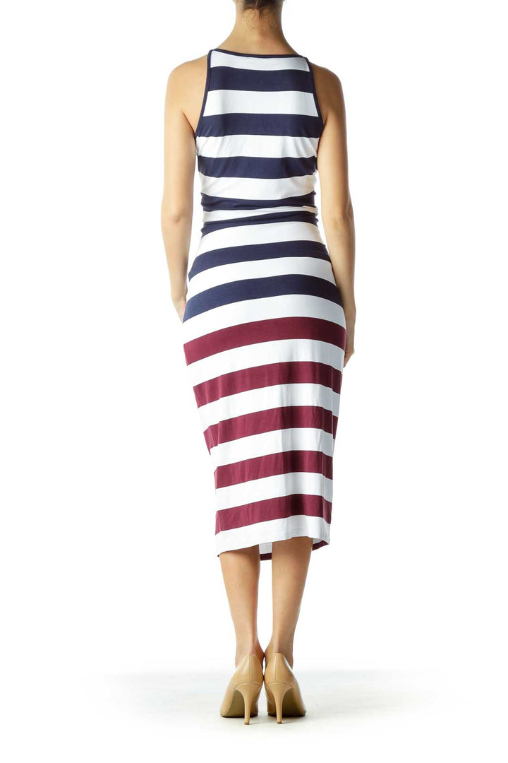 Burgundy Blue Striped Maxi Dress