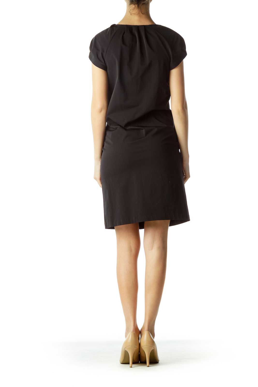 Black Short-Sleeve Pocketed Shirt Dress