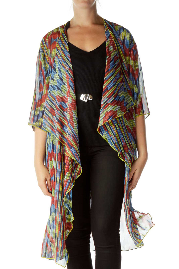 Multicolor Print Sheer Cardigan